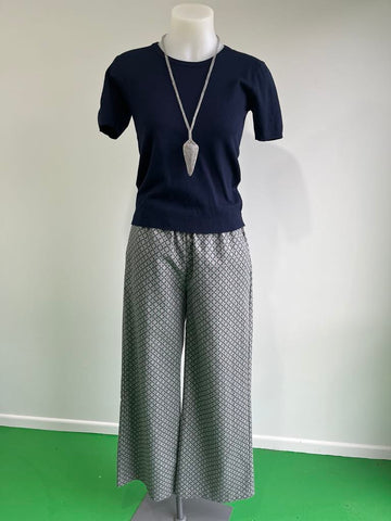 Surge Blue + Grey Geometric Wide Leg Trousers