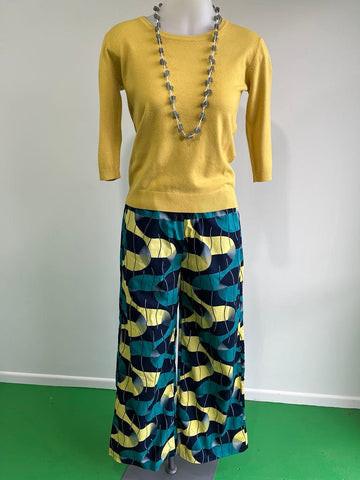 Surge Navy + Lemon African Print Wide Leg Trousers