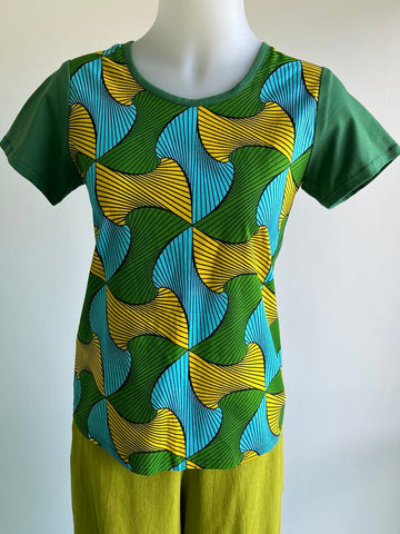 Surge Green + Gold African Wax Print Ava Tee