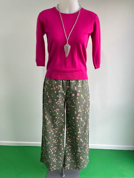 Surge Khaki + Pink Floral Wide Leg Trousers