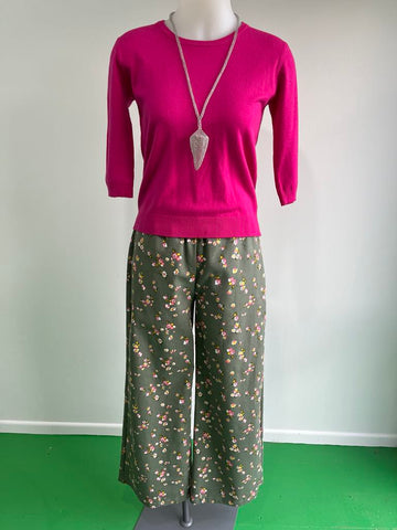 Surge Khaki + Pink Floral Wide Leg Trousers