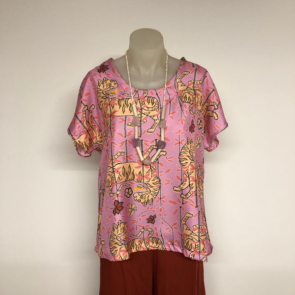 Surge Pink Silk Tiger Osaka Top