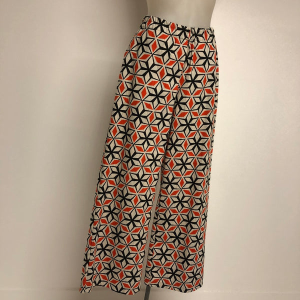 Surge Tangerine + Black Geometric Linen Wide Leg Trousers