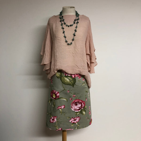 Surge Sage + Pink Floral Skirt