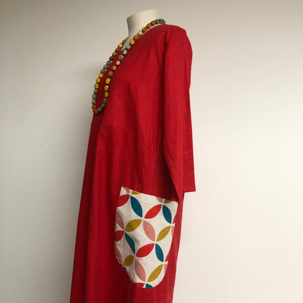 Surge Red Linen Iris Dress with Pockets