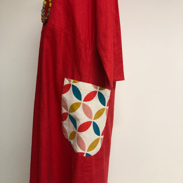 Surge Red Linen Iris Dress with Pockets