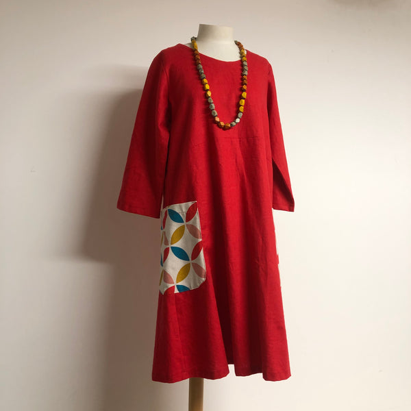 Surge Red Linen Iris Dress with Pockets