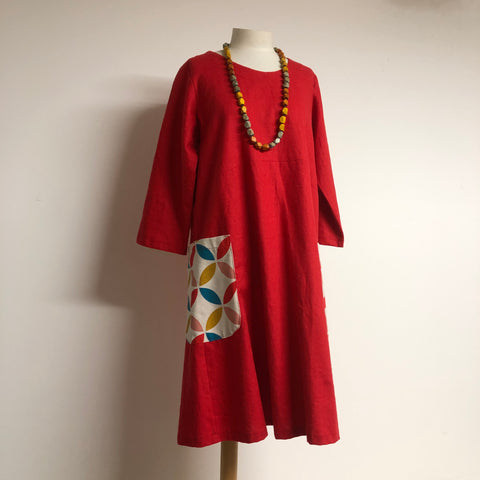 Surge Red Linen Iris Dress with Pockets