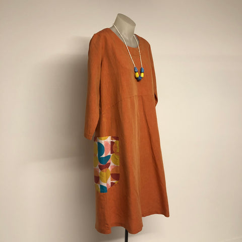 Surge Apricot Linen Iris Dress with Pockets