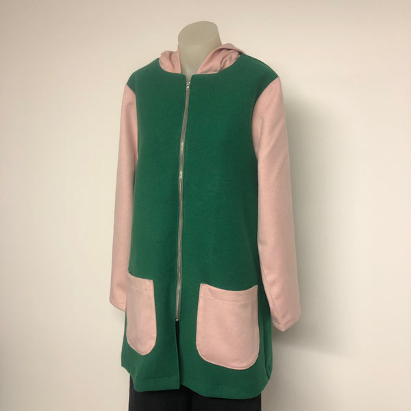 Surge Green + Pink Wool Hood Coat