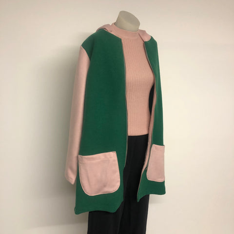 Surge Green + Pink Wool Hood Coat