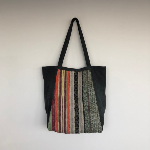 Grey Suede + Kantha Tote Bag
