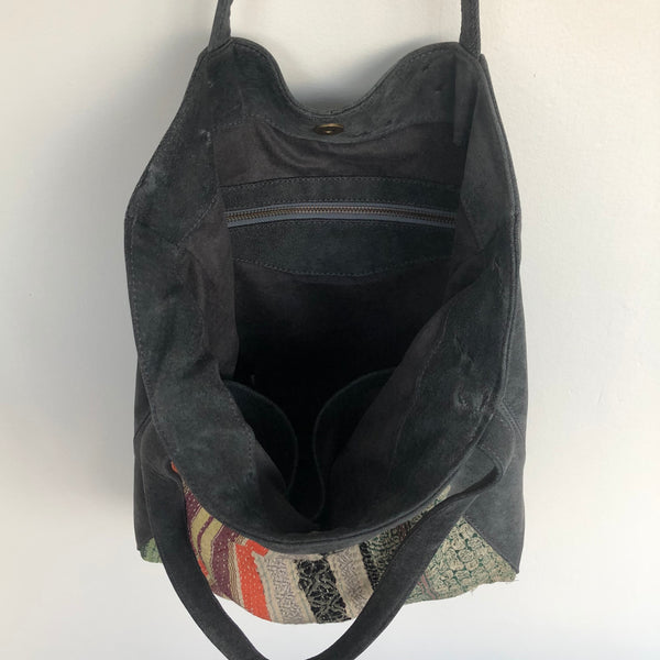Grey Suede + Kantha Tote Bag