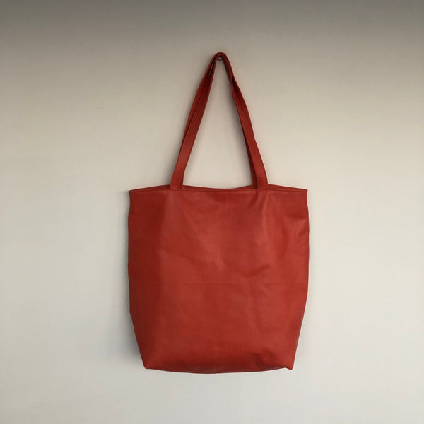 Orange Leather + Kantha Tote Bag