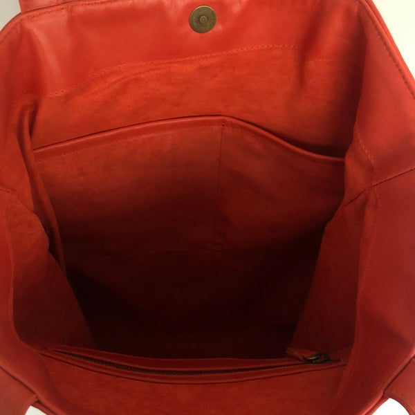 Orange Leather + Kantha Tote Bag