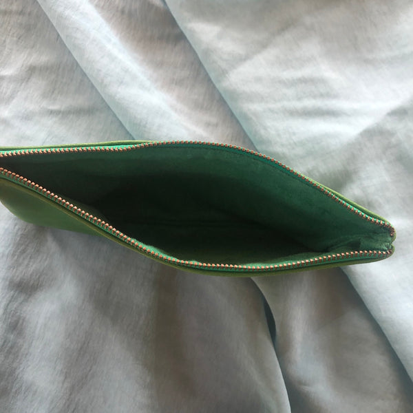 Green Leather + Kantha Purse