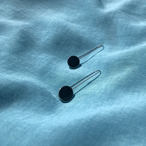 Sterling Silver + Black Shell Hook Earrings