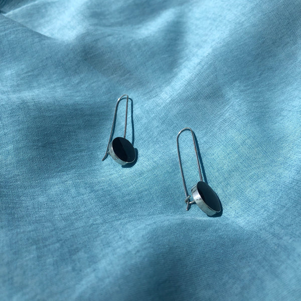 Sterling Silver + Black Shell Hook Earrings